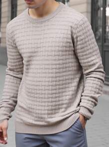 Manfinity Homme Suéter de cuello redondo de unicolor casual para hombre, otoño/invierno - Gris - Ver 5