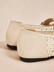 Rosivie 女士优雅镂空平底鞋，时尚舒适，法式方头优雅平底鞋 - 杏色 - 查看 5