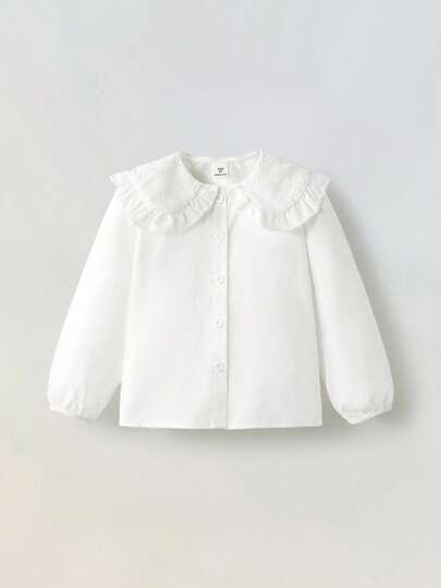 Maija Kids Maija Kids 年轻女孩休闲可爱白色刺绣泡泡袖宽松上衣，适合春秋季