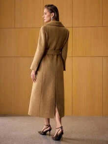 MOTF PREMIUM WOOL DOUBLE BREASTED BELTED COAT - Brown - View 4