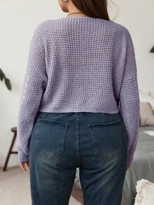 Vionelle Suéter de cuello en V profundo con cordón para mujer de talla grande - Morado - Ver 2