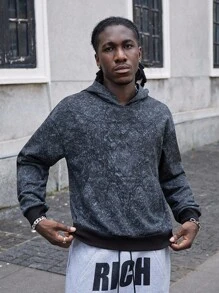 Manfinity EMRG 年轻男士哥特式连帽衫，宽松套头连帽运动衫，复古水洗面料，做旧效果，全身哥特式艺术刺绣设计，适合独特、艺术、街头风格，节日礼物男士刺绣连帽衫刺绣连帽衫男士连帽衫男士休闲连帽衫黑色连帽衫 - 黑色 - 查看 8