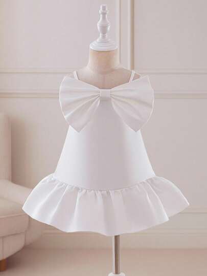 Glamorique Kids Đầm công chúa cho bé gái, chất liệu satin trắng, kiểu dáng thắt nơ lớn phía trước, phù hợp cho mọi mùa, thích hợp mặc mùa thu, đi dã ngoại, biểu diễn piano, dự tiệc, đầm dự đám cưới thanh lịch, đầm cưới, đầm sinh nhật cho bé gái, đầm sinh nhật dễ thương, đầm dự tiệc sinh nhật, đầm cưới, đầm lễ hội, phong cách Âu Mỹ, phong cách Trung Đông, thanh lịch