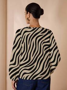 Glamance Pati Paints 斑马纹咖啡色休闲简约动物图案印花女衬衫，适合秋季通勤穿斑马纹衬衫条纹衬衫长袖衬衫女衬衫斑马上衣