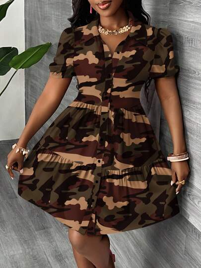 Slaydiva 大码迷彩音乐节连衣裙，适合秋季