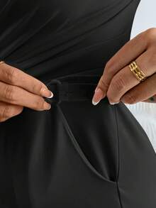 SHEIN 2pcs Maternity Casual Solid Asymmetric Top And Pants Set Pregnant Two Piece Set Black Maternity Two Piece Set Maternity Clothes Two Piece Set Maternity Two Piece Outfit Pregnancy Outfits - Black - View 4