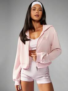 MISSGUIDED Áo hoodie có khóa kéo Matcha Club Aesthetic dành cho mùa đông, mặc ở nhà, có mũ trùm đầu rút dây, thường ngày, màu pastel, ấm áp, thích hợp mặc vào mùa thu - Hồng - Xem 1