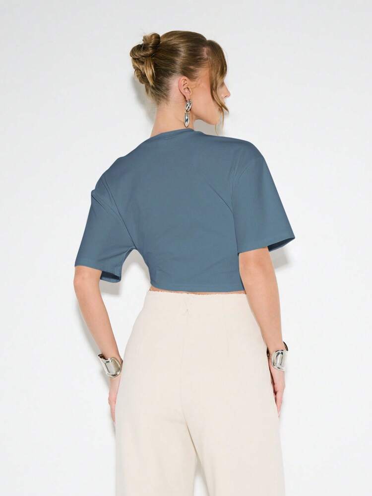KIZN Crop Top With Metal Ring Detail Short Sleeve