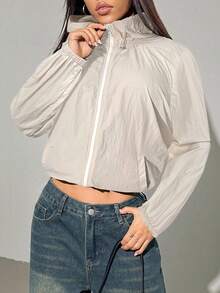 SHEIN EZwear Beige Oversized Lightweight Sun Protection Sports Jacket In Fall/Winter - Apricot - View 1