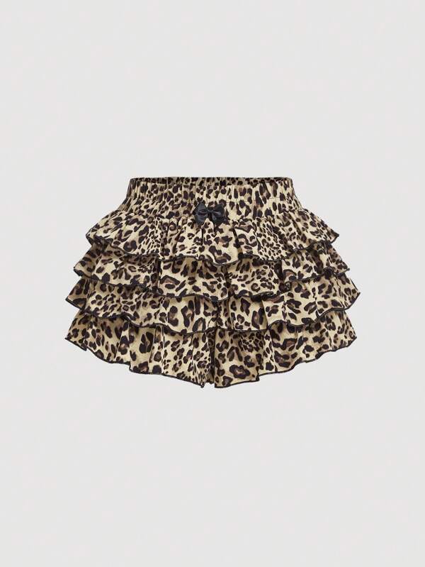 SHEIN X ELOISA & ORSON SHEIN MOD Women Y2K Butterfly Decor Multilayer Leopard Print Cake Shorts