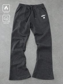 Manfinity EMRG 1pc Men's Loose Straight Wide-Leg Sweatpants, Fleece Fabric, Star Embroidery Pattern, Casual Daily Wear, Suitable For Autumn/Winter, Streetwear Style, Great Gift For Husband, Boyfriend, Friends Flare Sweatpants Fleece Sweatpants Men Flared Sweats Flocked Sweatpants Bootleg Sweatpants Grey Sweatpants Mens Flared Sweats Flared Sweatpants Men Flare Sweat Pants Classic Wear Best Style 1979 Sweatpants Pro Club Sweat Pants