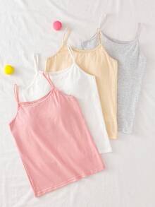 4pcs Girls Crescent Floral Lace Bow Camisole With Padded, Versatile Sleeveless Undershirt Girls Cami Tween Girls Tank Tops Girls Tank Tops Summer Kids Cami Spaghetti Strap Tank Top Fall Winter
