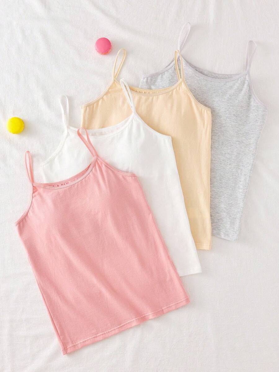 4pcs Girls Crescent Floral Lace Bow Camisole With Padded, Versatile Sleeveless Undershirt Girls Cami Tween Girls Tank Tops Girls Tank Tops Summer Kids Cami Spaghetti Strap Tank Top Fall Winter