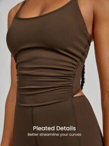 GLOWMODE 6" FeatherFit™ Peekaboo Pleated Adjustable Romper Bodysuit With Built-In Underwear Light Support Low Impact Yoga Studio Summer - Cinnamoninspiration - View 6