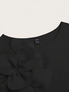 SHEIN Clasi 女士标准尺寸圆领束腰花卉装饰优雅修身紧身衣 - 黑色 - 查看 3