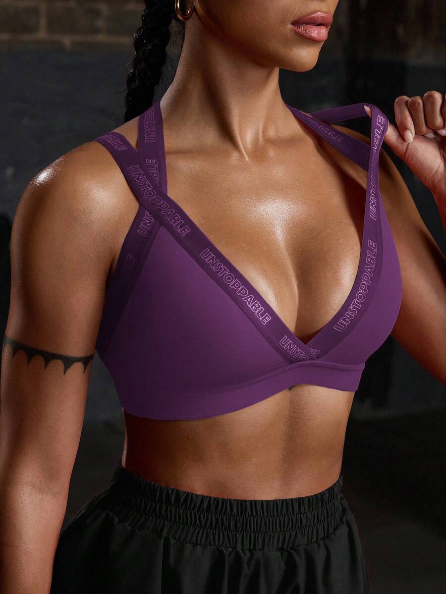 Powerista Red Violet Push Up Sports Bra With Supportive Straps For Gym And Workout