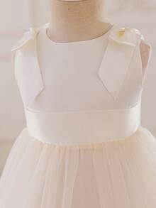 Glamorique Kids Vestido de Princesa Elegante e Fofo para Meninas Bebê, com Laço, Sem Mangas, Tule, Saia Volumosa de Cetim - Damasco - Visão 7