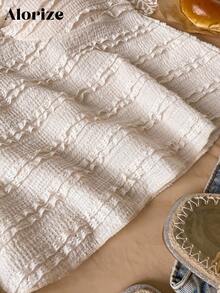 少女杏色吊带蕾丝提花A字露脐吊带背心，适合夏季休闲度假穿着 - 杏色 - 查看 4