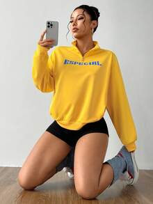 Streetz SHEIN Sport Pullover Sweatshirt, Long Sleeve Casual Sports Wear - Yellow - View 3