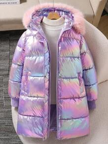 Girls' Colorful Stylish Mid-Length Hooded Padded Coat, Suitable For Autumn/Winter Fall - Multicolor - View 8