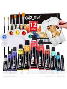 12/24 Colors Fabric Paint Set For Clothes With 6 Brushes, 1 Palette,Permanent Textile Puffy Paint Kit For Shoes, Canvas,14/26 Colors, 30ml/1.01oz Each Tube - Single Piece - View 9