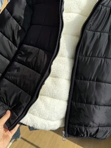Tween Girl 休闲夹棉大衣，三合一设计，带保暖衬里，宽松舒适，适合秋冬季节，适合日常通勤、外出和拍照 - 黑色 - 查看 8