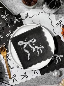 20PCS Set Pink Bow Napkins, Theme Birthday Party Decorations, Shower, Cute Bow Tableware Supplies, Tea, Wedding Party Decor, For Weddings, Bridal Showers And Birthday Parties, Tea Parties, Garden Parties, Fancy Napkins - Multicolor - View 9