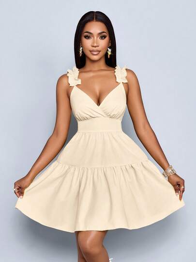 SOLERSUN 女士春夏时尚纯色宽松休闲后背镂空宽松短裙、度假、音乐节、返校、浪漫、派对装