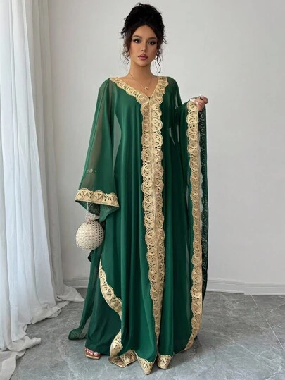 Elenzga Women's V-Neck Semi-Sheer Mesh Ruffled Trim Dress, Elegant Minimalist Casual Cocktail Party Vacation Evening Gown, Autumn Fall Cloth For Women