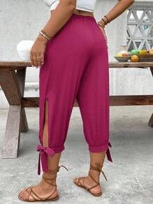 EMERY ROSE Plus Size High Waist Drawstring 3/4 Pants, Spring/Summer - Hot Pink - View 2