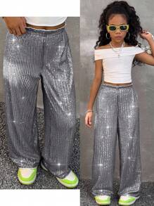 Coolane Tween Girls Fall/Winter Solid Color Patchwork Front Tie Casual Pants, Minimalist Style For Daily Wear,Back To School,Y2K ,Streetwear,Party