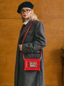 HARRY POTTER X SHEIN Book Shaped Foil Printed Box Design Shoulder Bag - Red - View 6