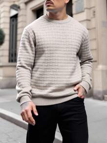 Manfinity Homme Suéter de cuello redondo de unicolor casual para hombre, otoño/invierno - Gris - Ver 3