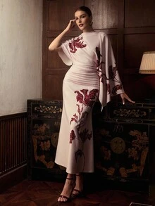 ZEYLAH 女式花卉印花短袖单肩优雅长裙 - 彩色 - 查看 5