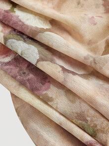 SHEIN MOD 女士优雅花卉印花不对称领口褶饰修身中长连衣裙 - 彩色 - 查看 6