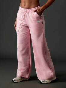 Missguided x Playboy 阔腿运动裤高腰抽绳家居服街头时尚羊毛绒冬秋季舒适休闲裤带标志设计 - 粉色 - 查看 1