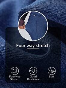 Flexra 大码纯色弹力紧身喇叭腿休闲牛仔裤 - 深色水洗藍 - 查看 7