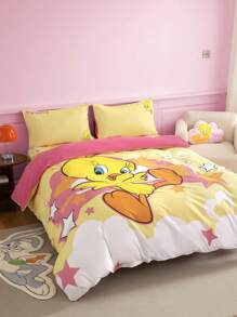LOONEY TUNES X SHEIN 卡通字母圖案床上用品套裝 - 黃色 - 查看 2