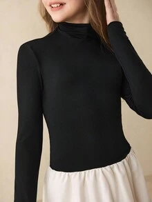 Mädchen einfaches Mode Alltags Halbrollkragen Raglan Langarm figurbetontes Kleid mit Kontrastfarben Design, vielseitig einsetzbar für Schule, Weihnachten, Halloween, alle Jahreszeiten