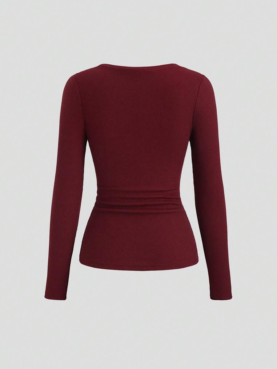 Sweetra Camiseta feminina de cor sólida com gola falsa  2