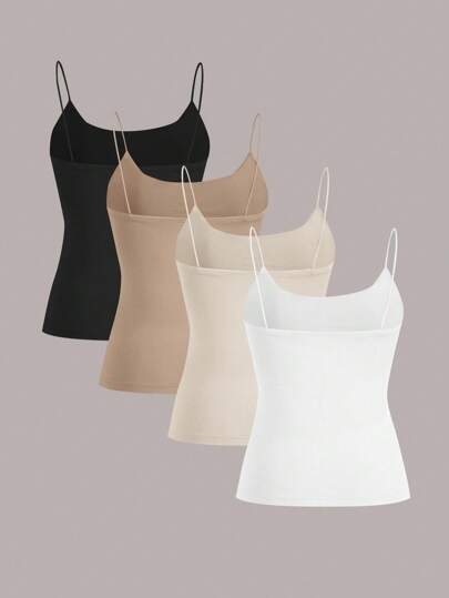 SHEIN EZwear 4pcs/Set Basic Thin Strap Tank Tops For Spring And Summer, Perfect For Summer