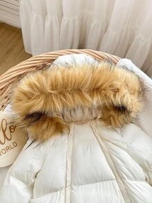 新生女宝宝可爱保暖连帽连体衣配手套，秋冬季 - 杏色 - 查看 7