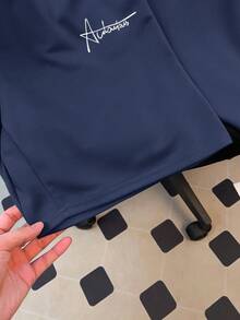 SHEIN 2pcs/Set Teen Boys' Casual Versatile Comfortable Highly Attractively Letter Print Knit Short Sleeve T-Shirt And Shorts, Urban Casual Style - Navy Blue - View 6