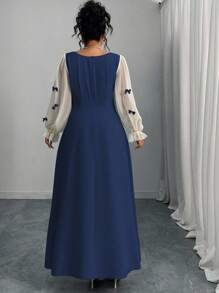 Modelyn Women's Plus Size Bow Decor Square Neck Long Sleeve Elegant Dress Fall Cloth For Women