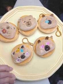 Mini kompakte Größe, weiches Plüschmaterial, sicherer Reißverschluss, Design mit Braunem Capybara-Muster, Münzbörse/Geldbeutel für Erwachsene, Unisex, für den täglichen Gebrauch, Reise-Accessoire, Geschenkidee, Geburtstag, Weihnachten, süßes Tiermotiv, Kawaii-Stil, Modeaccessoire