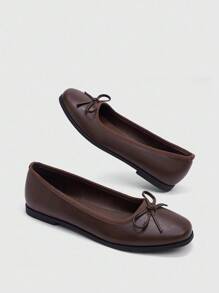 CUCCOO BIZCHIC Giày lười đế bệt thường ngày họa tiết nơ cho nữ - màu nâu - Xem 9