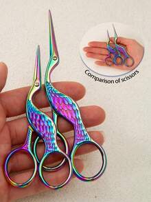 Juego de tijeras con forma de grúa de tamaño grande (12,8 cm) y pequeño (10,3 cm), tijeras vintage para manualidades, tijeras para tela, tijeras para bordado, tijeras para punto de cruz, tijeras de oficina para papel, tijeras para cejas puntiagudas, tijeras pequeñas multiusos - Multicolor - Ver 7