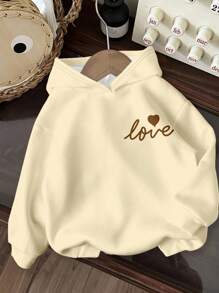 Set de 3 piezas/Paquete Corazón pintado a mano, Estampado de amor, Sudadera holgada y cómoda de manga larga para niña preadolescente, Crema amarillento + Rosa fresco + Negro, Adecuado para otoño/invierno, Vuelta al colegio, Estilo años 2000, Ropa estilo coreano, Ropa de otoño, Ropa de invierno, Homecoming, Ropa de invierno, Grunge, Rayas, Comodidad fácil, Ropa de niños con estilo - Multicolor - Ver 4