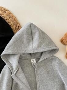 SHEIN 2件套女婴可爱纯色连帽连体衣，秋冬 - 灰色 - 查看 4