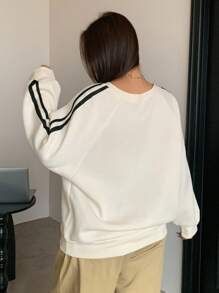 Dazy Plus V-Neck Graphic Print Color Block Ribbon Loose Sporty Casual Plus Size Women Sweatshirt, Spring/Autumn